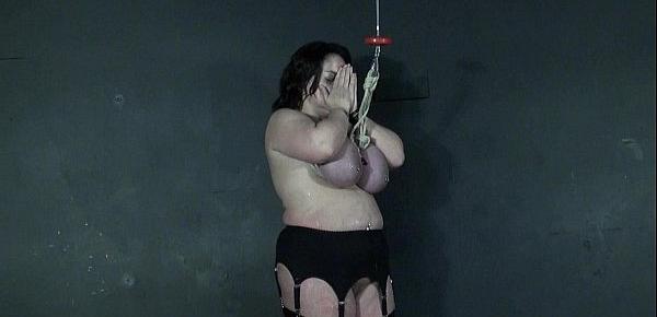  Tit hanging of mature roped slavegirl Andrea in extreme big tit whipping